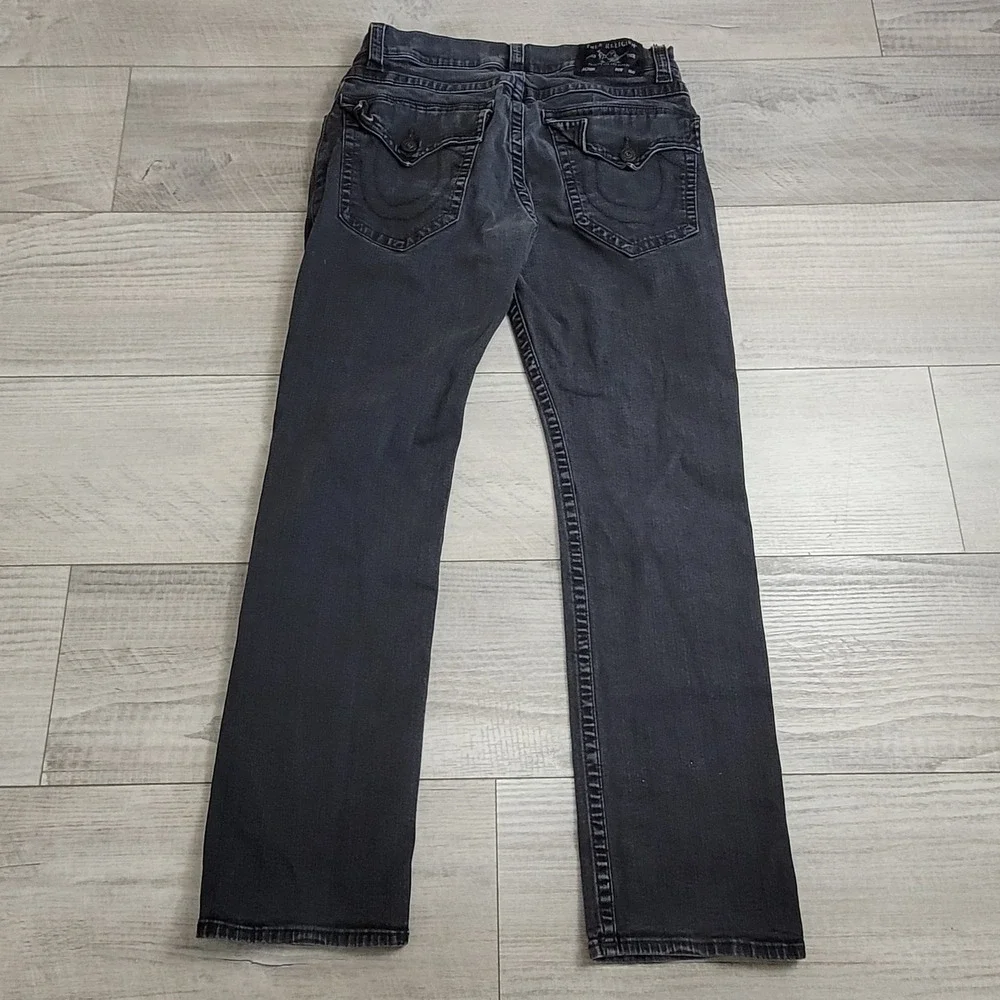 🖤True Religion Jeans Mens 38 (35x33) Black Ricky Flap SN Straight Leg Denim